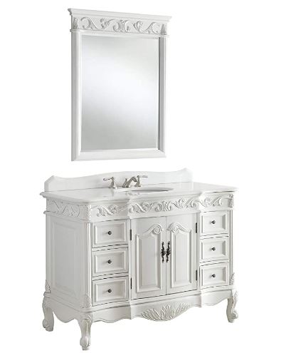 Antique White Marble Beckham Bathroom Sink Vanity & Mirror