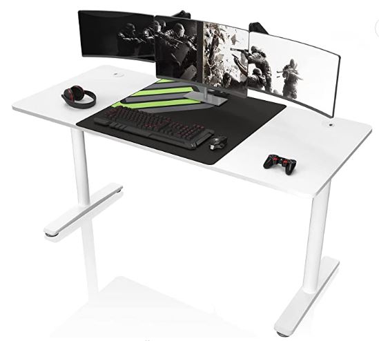 It's_Organized Gaming Desk, 60 Inch White I Shaped Computer Desk PC Gamer Desk Study Writing Laptop Table