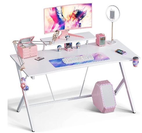 white gaming desk with led light