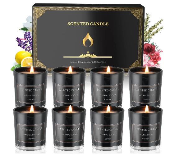 Home Scented Candles, 8 Pack Aromatherapy Jar Candles Smoke-Free Strong Fragrance Long Lasting, 8 Fragrances Scented Candles