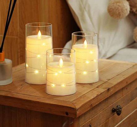 Homemory Flickering Flameless Candles with String Lights, Battery Operated Candles
