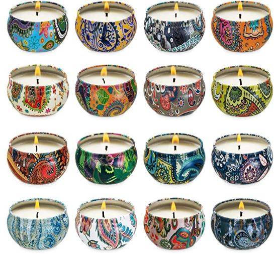 JHENG Set of 16 Small Scented Candles Soy Wax Aromatherapy Candles 2.5 OZ Portable Tin Candles