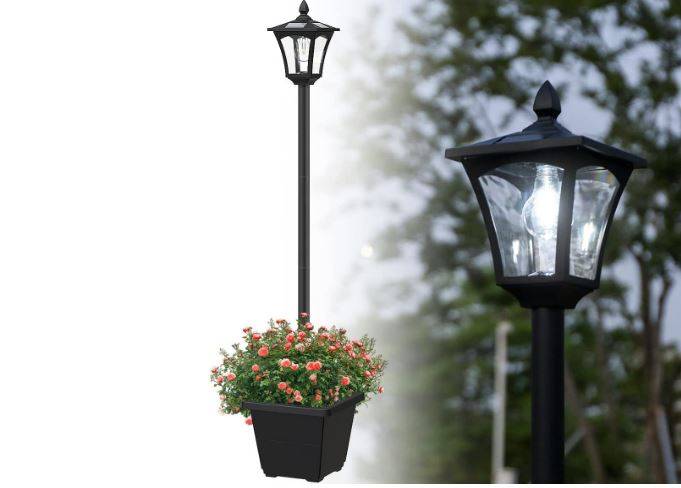 64 Inch Outdoor Solar Lamp Post Light with Planter