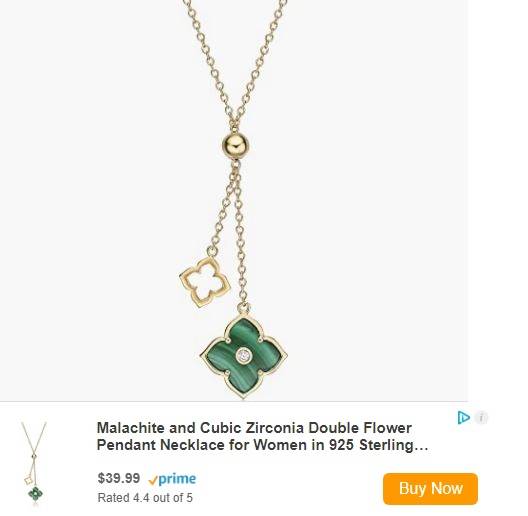 Malachite, Black Onyx or Mother of Pearl and Cubic Zirconia Double Flower Pendant Necklace