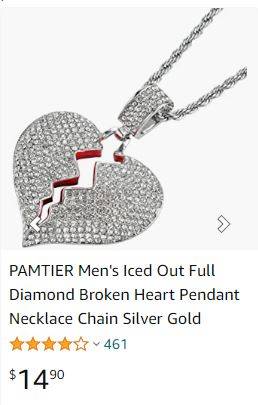PAMTIER Men's Iced Out Full Diamond Broken Heart Pendant Necklace Chain
