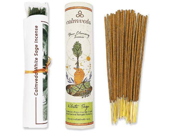 White Sage Incense Sticks for Cleansing, Charcoal Free, Made from Upcycled Flowers